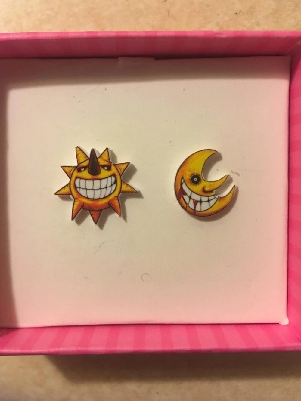 Sun & Moon Stud Earrings in Yellow & Orange Like New